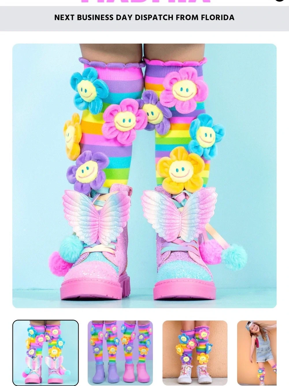 Kids Rainbow Flower Knee-High Socks — Multicolor